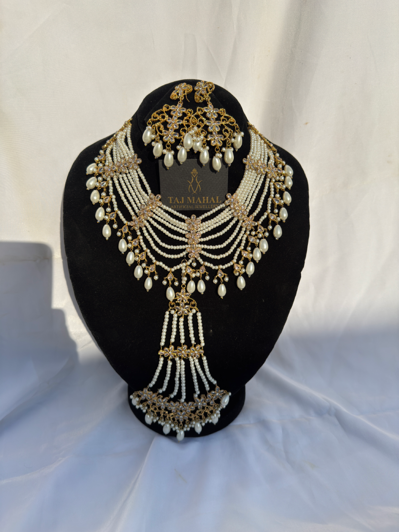 Royal necklace mother of preal bridal set necklace earrings tikka or jhumar - Image 3