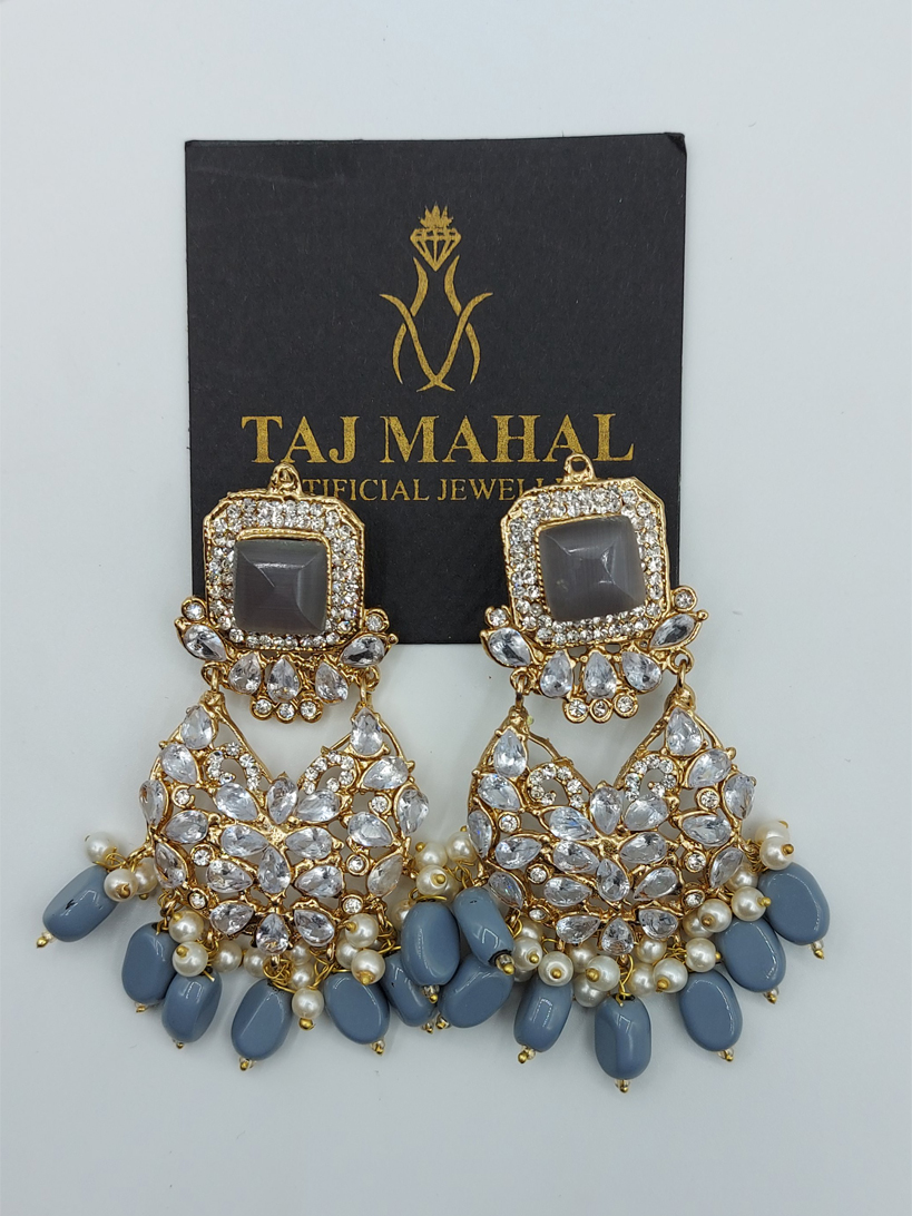 Noor-e-Lail Black Onyx & Silver-Gold Floral Drop Earrings - Image 5