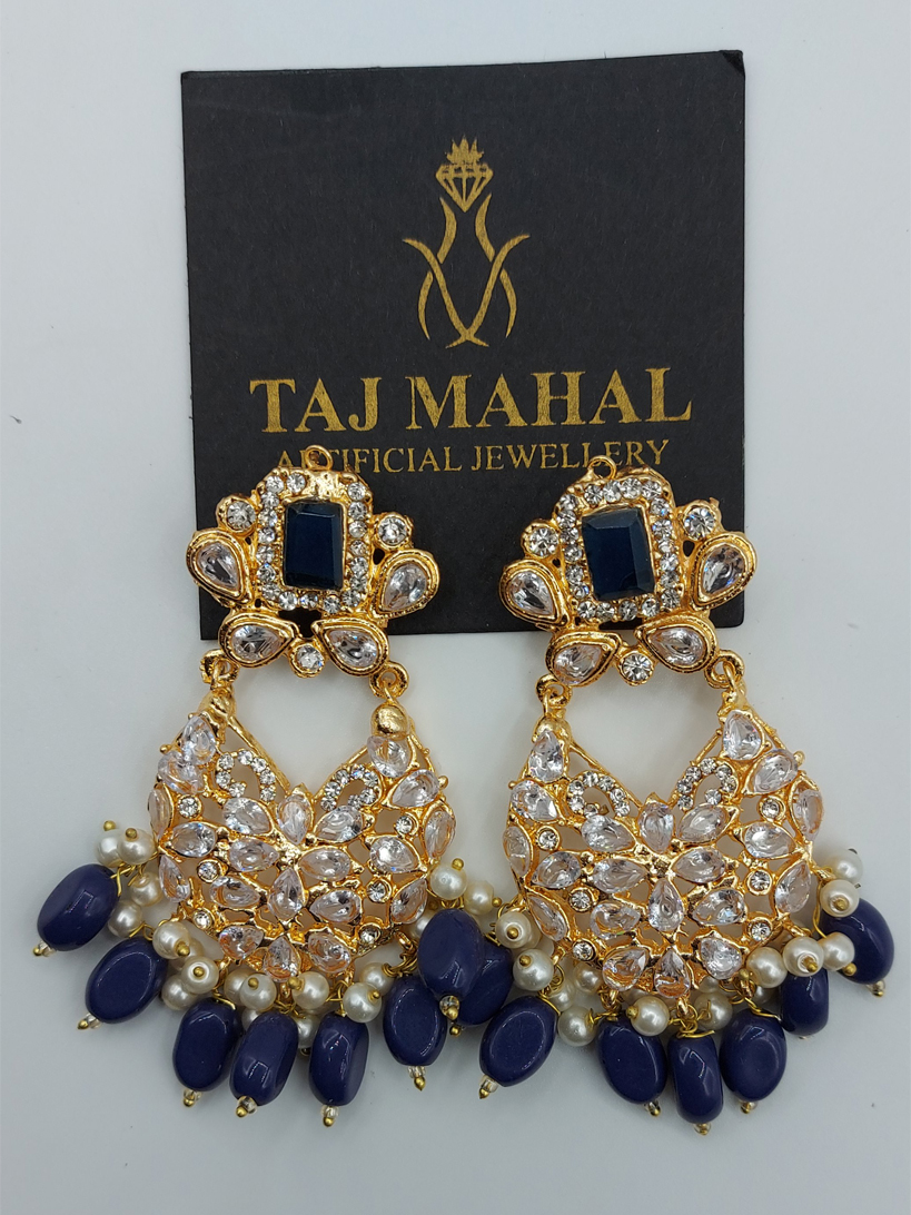 Noor-e-Lail Black Onyx & Silver-Gold Floral Drop Earrings - Image 3