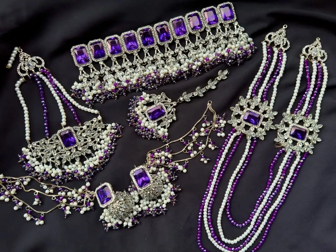 The Amethyst Empress Collection Full Purple Stone & Silver Bridal Set