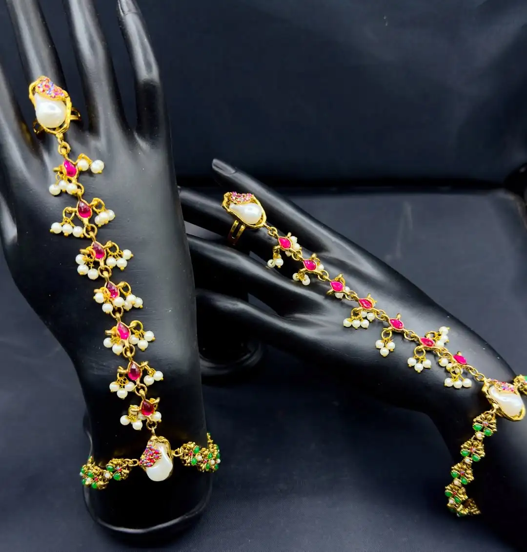 Idian artical Multi-Color Stone and Pearl Hand Harness