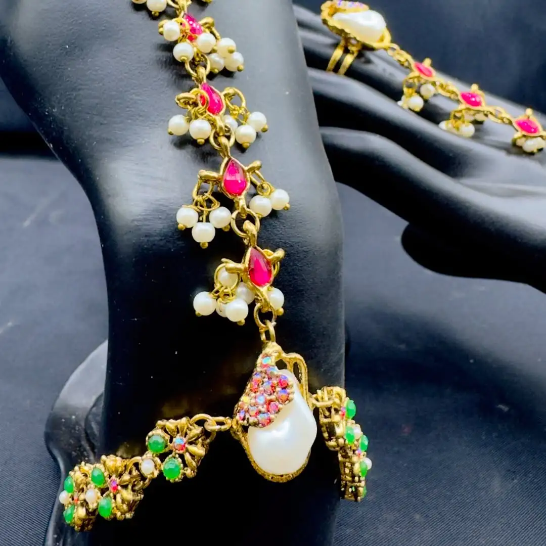 Idian artical Multi-Color Stone and Pearl Hand Harness - Image 2